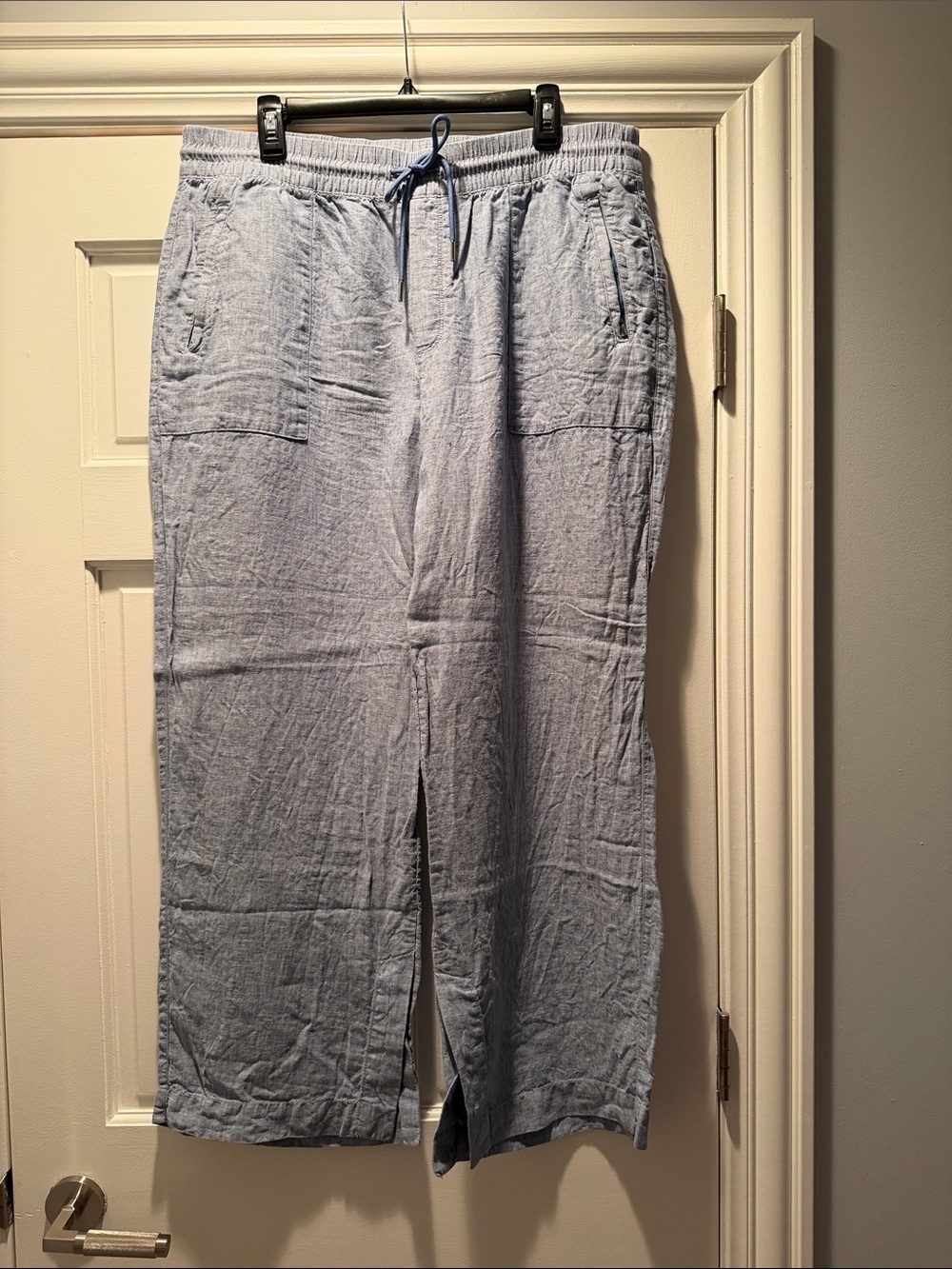 Athleta Light Blue Straight Leg Linen-Blend Pants